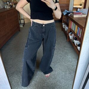 Princess Polly Low Rise Wid Leg Black Cargo Style Jeans